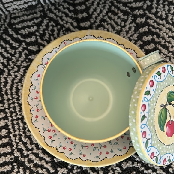 Mary Engelbreit Cherry Metal Teacup/Saucer Set - Picture 7 of 7